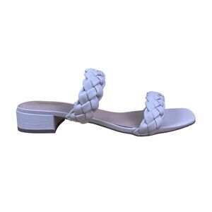 Cushionaire Women’s White Faux Leather Braided Strap Block Heel Sandals Size 11W